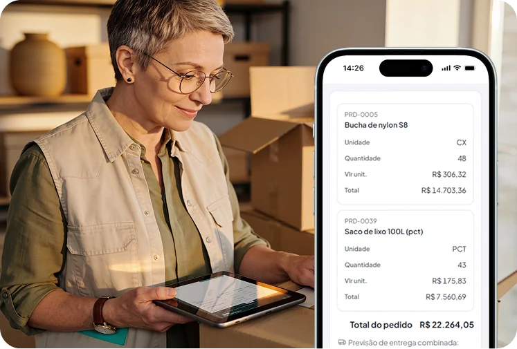 Cliente assinando o pedido no celular