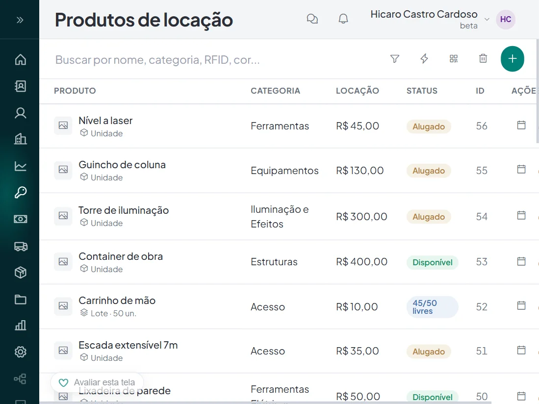 Tela do sistema Painell